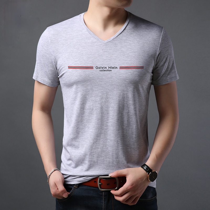 TORETTO-Kaos keren V-neck lengan pendek / baju kaos kerah V slim fit unisex / kaos Vneck elegant - GOLVIN