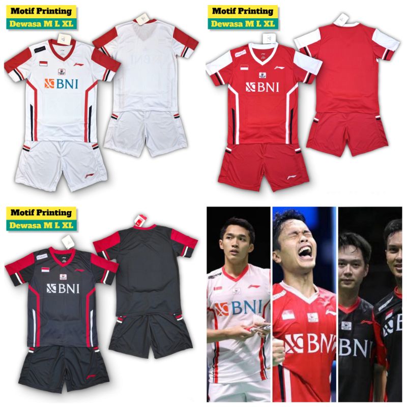 STELAN JERSEY BADMINTON TIM THOMAS CUP & INDONESIA OPEN LINING L.159 BNI 46 BAJU BUKUTANGKIS INDONES