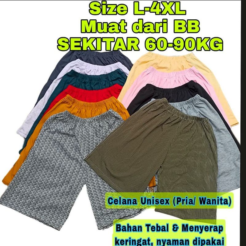 Celana Unisex Pria / Wanita bahan kaos stretch size L- 4XL - Celana jumbo wanita/ Celana pendek Pria