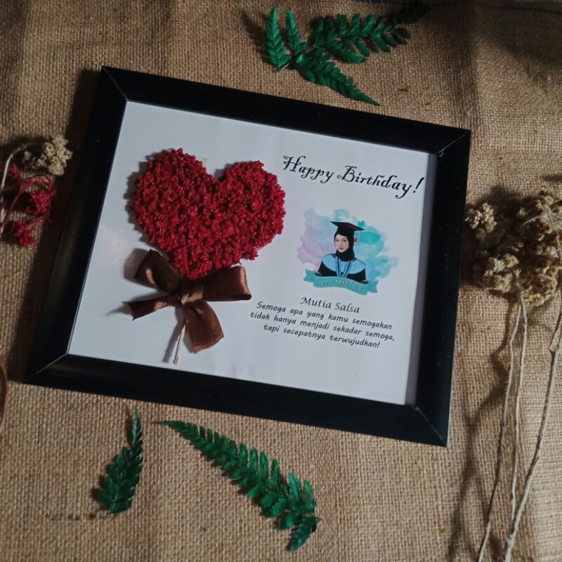 love edelweis in frame + edit foto 5R 6R 8R 10R/Bunga Kering / Buket / Bucket /kado ultah/hadiah wis