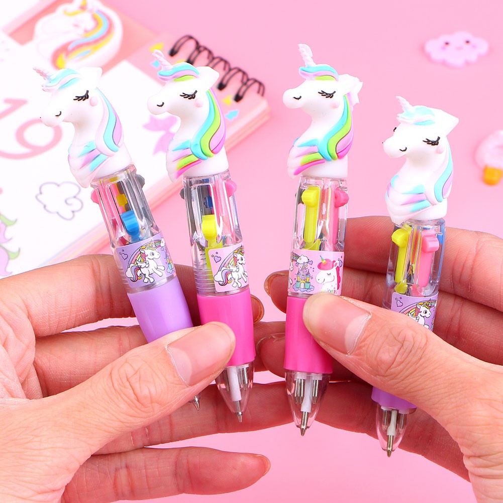 (Hot Sale) Alat Tulis Kantor Sekolah Pena Ballpoint Silikon Kartun Unicorn Mini 4 Warna