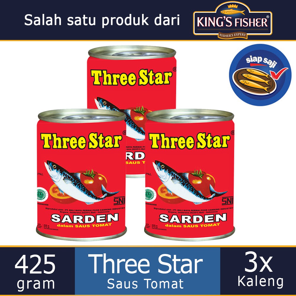 

MyHomey Paket 3 pcs Three Star Sarden mini saus tomat Makanan Kaleng 425 g