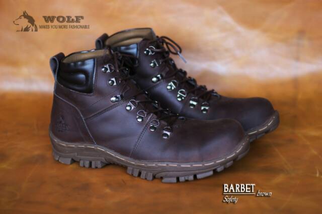 SEPATU GUNUNG SAFETYBOOT FULL KULIT ASLI WOLF BARBET ORIGINAL