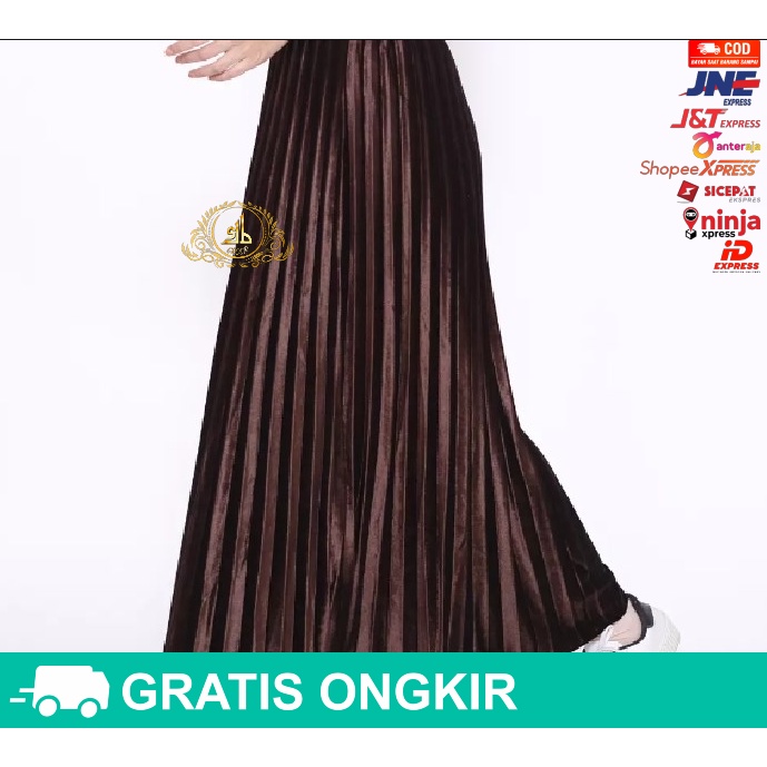 Rok Bludru Velvet Panjang Plisket Premium-2