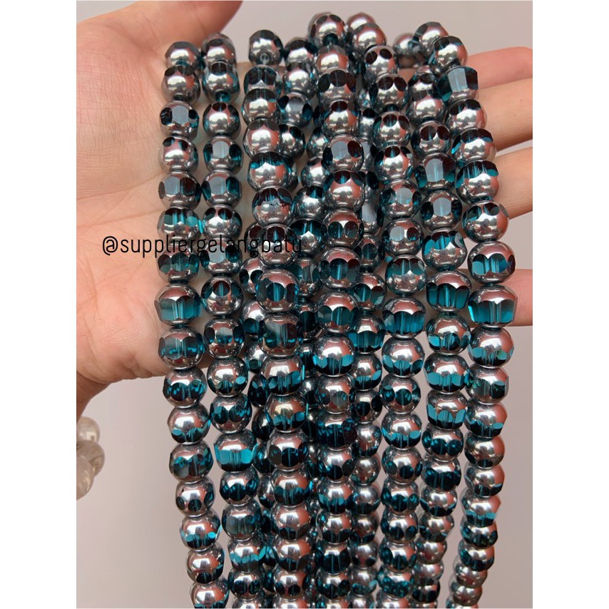 kristal BINGKAI SILVER 10mm biru tosca quartz kuarsa spacer pembatas