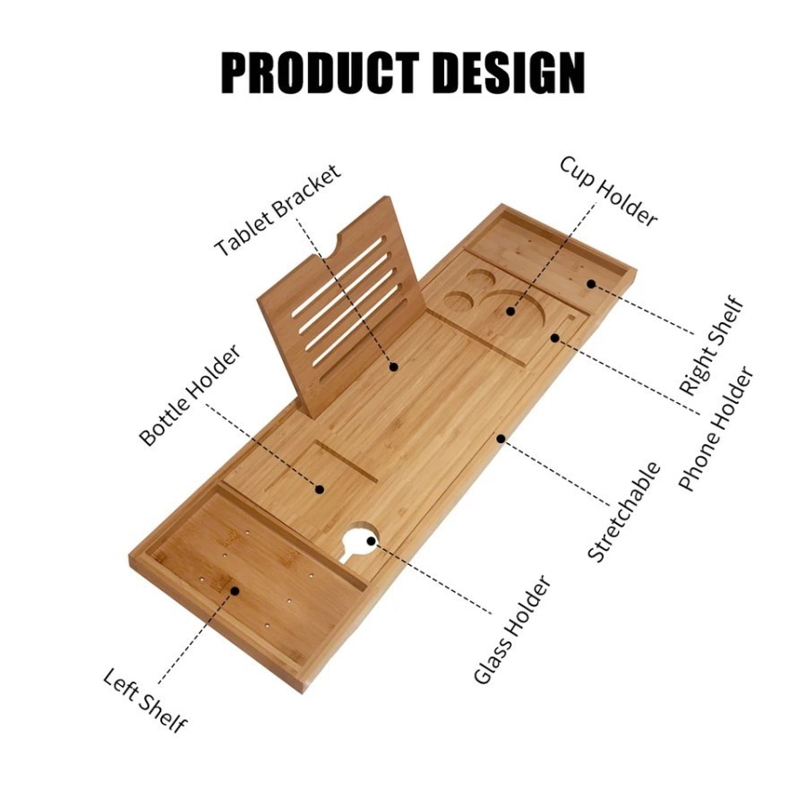 Bath - Adjustable Bathtub Caddy Tray  -Rak - Nampan - Tatakan Bathtub