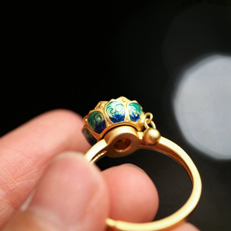 Cincin S925 Pure Silver Model Bunga Teratai Cloisonne Gaya Retro Untuk Wanita