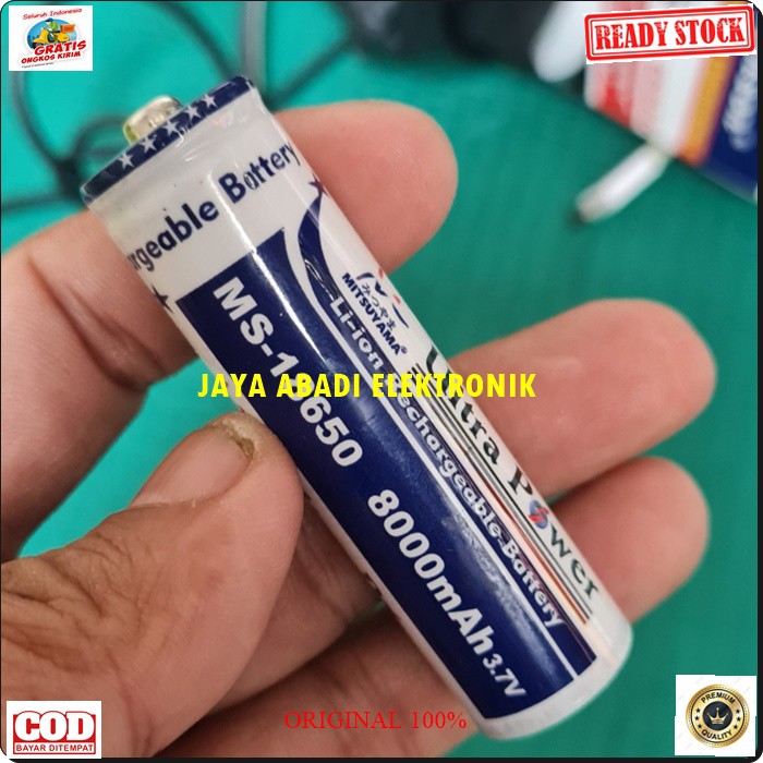 G545 Original 3.7V volt Baterai 18650 PENTOL 8000 mah battery batere batery batu batere cas casan charger senter police ultra power vape vapor powerbank satuan universal multi speaker mik mic G545  Harga SATUAN  Merek mitsuyama  Dimensi baterai panjang