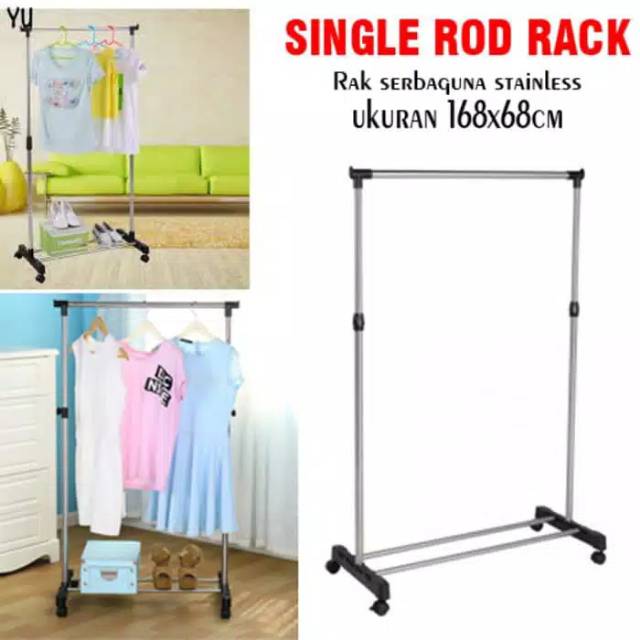 Single rod rack serbaguna gantungan baju+rak sepatu