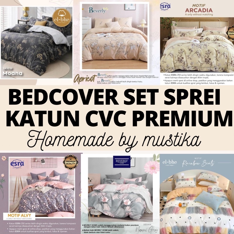 Mustika Bedcover Set Sprei Anti Geser Aesthetic Homemade Bahan Katun Cvc Premium Katun Lokal ESRA STAR