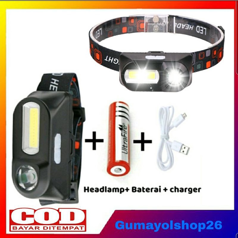 Senter Kepala Led Cob 3Mode KX - 1804 Double Light / Headlamp - Lampu Kepala Led Cob Super Terang