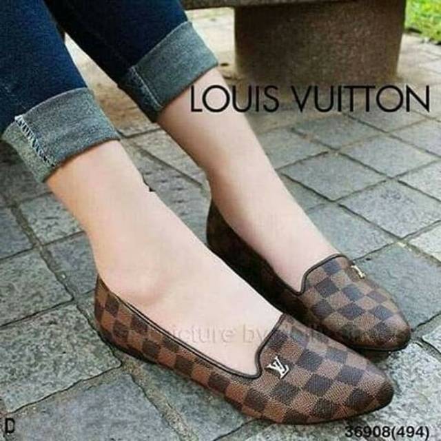  SEPATU  PLAT  SHOES WANITA  MURAH ELVI LANCIP COKLAT MOTIF 