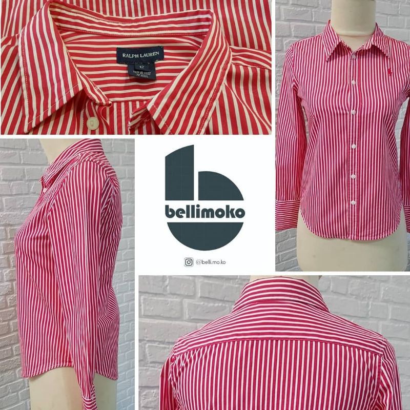 Preloved Kemeja Polo Ralph Lauren Stripes Merah Putih