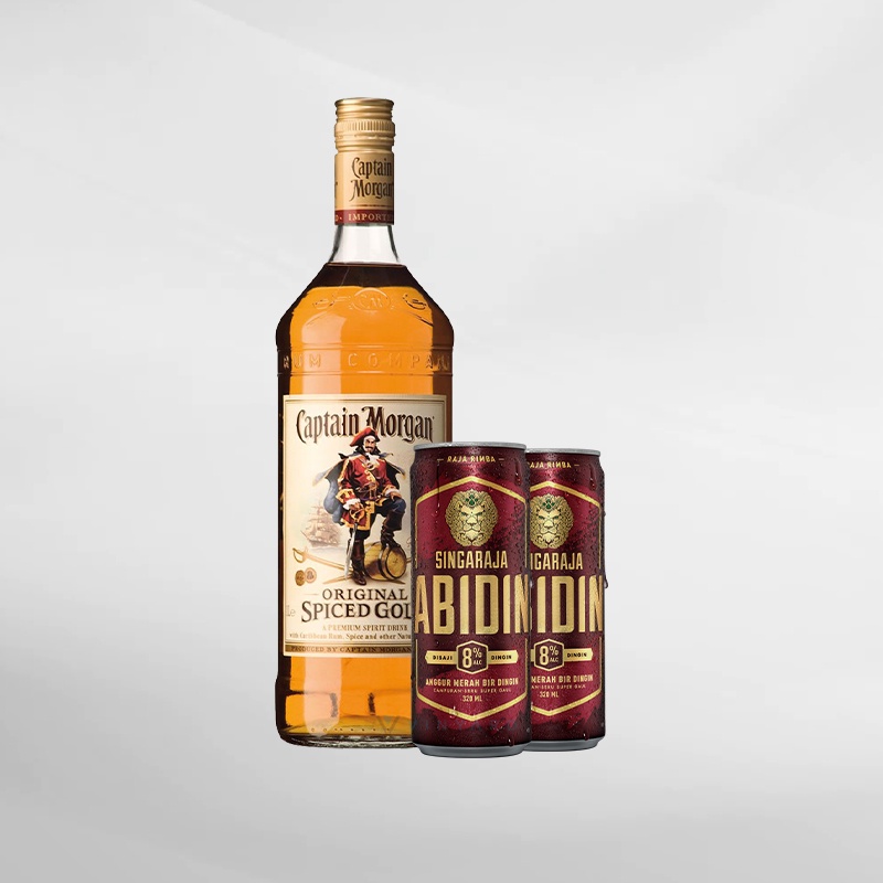 Promo Bundling Captain Morgan GOLD 750ml + 2 kaleng Singaraja Abidin ( Original &amp; Resmi By Vinyard )