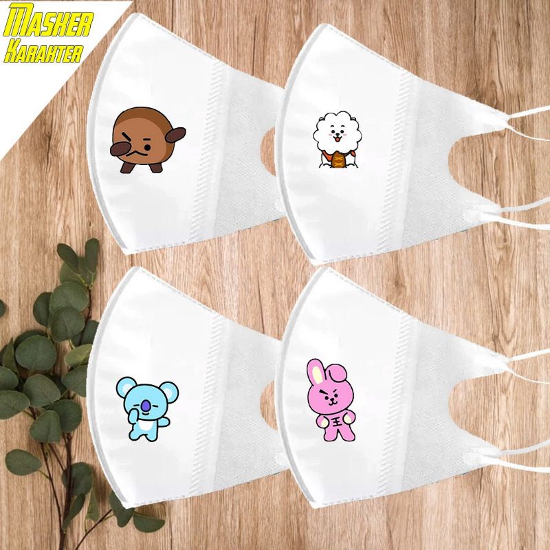 MASKER DUCKBILL PRINT KARAKTER BT 21/PUTIH 3PLY EARLOOP