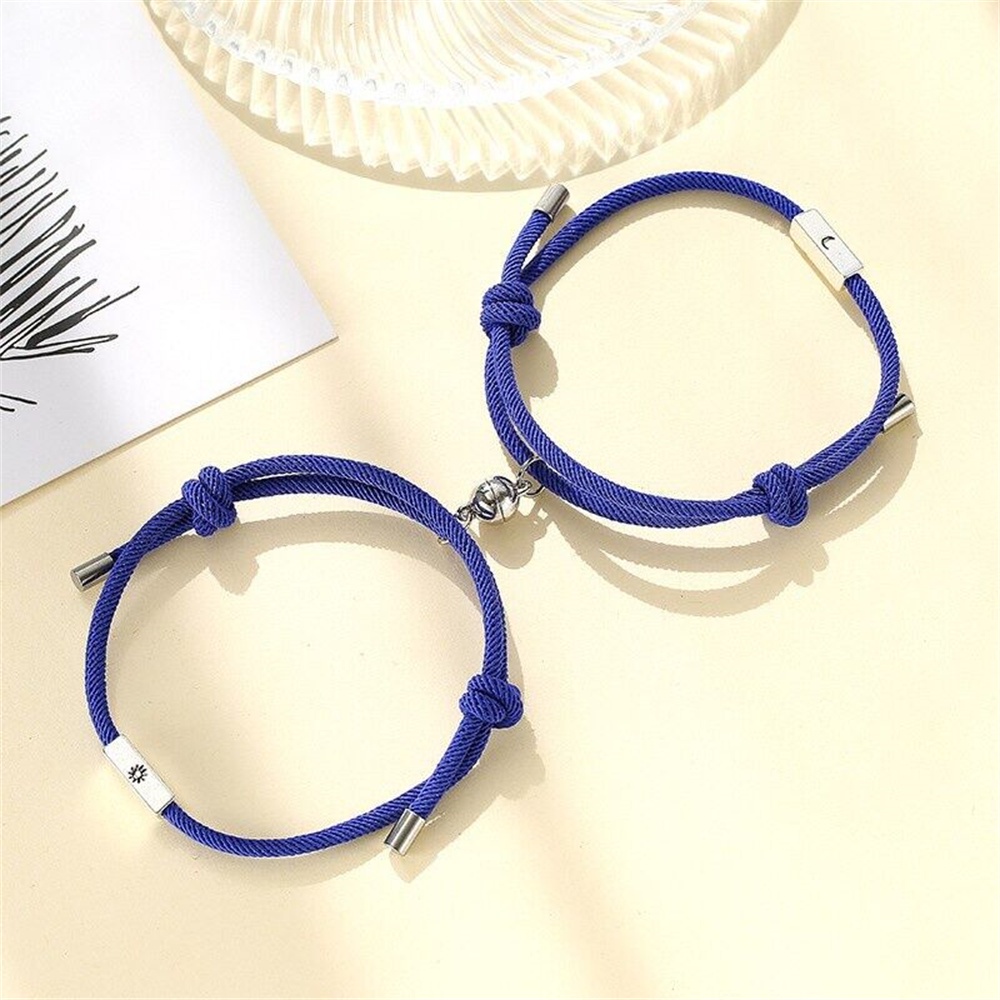 2pcs Gelang Keberuntungan Adjustable Dengan Liontin Matahari Bulan Magnetik Gaya retro Untuk Pria Dan Wanita