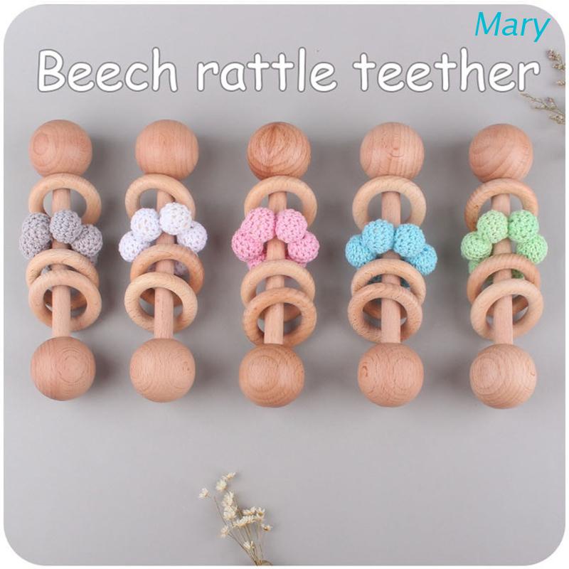 Mary Mainan Rattle Teether Bahan Kayu + Wol Rajut Untuk Bayi