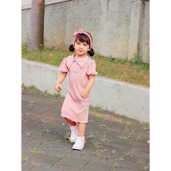 wangki dress rib / Dress kancing balon / dress midi kancing anak usia 2-6 tahun