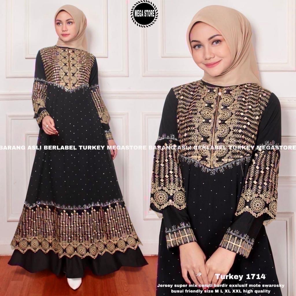 Turkey Abaya Original Asli megastore Model 1714 Gamis Jumbo kekinian Inner Outer Ceruti Jersey Premi