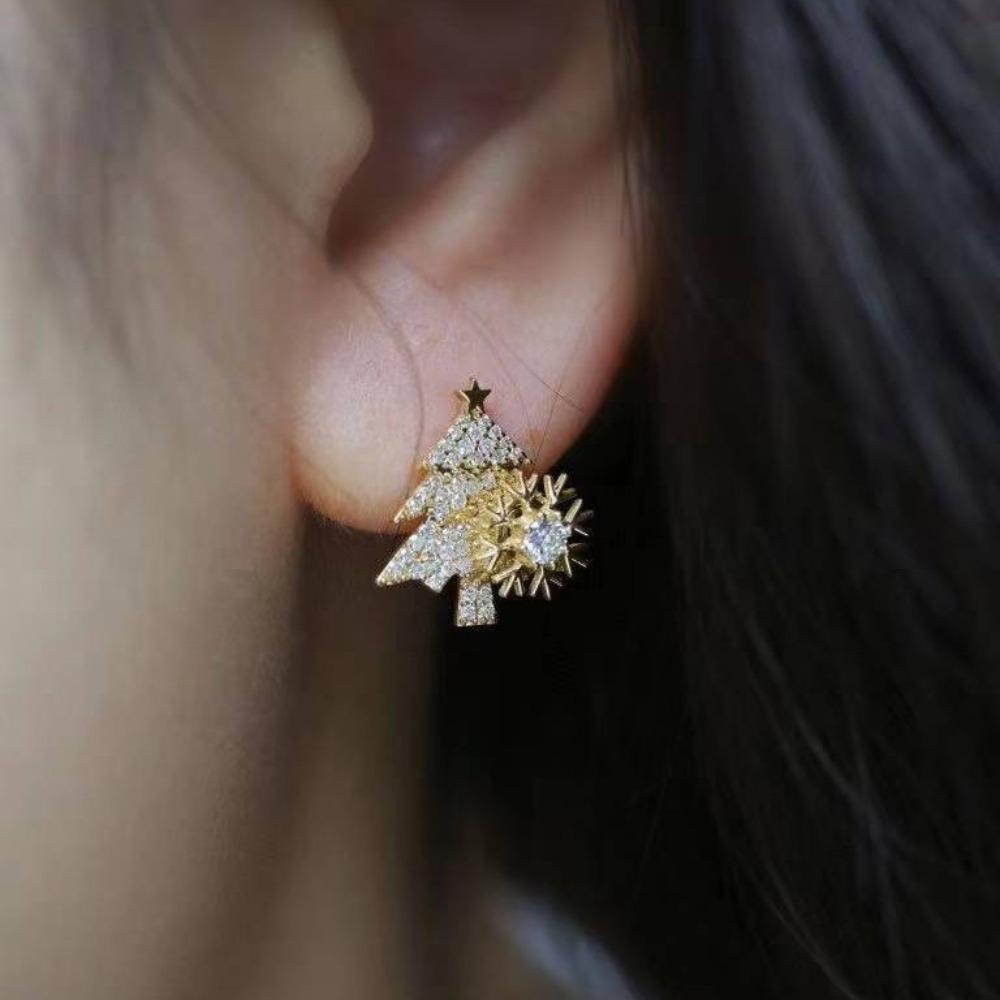 Mxbeauty Anting Pohon Natal Mewah Gaya Korea Anting Hadiah Anting Menjuntai Yang Dapat Diputar Snowflake Gadis Wanita Anting Pejantan