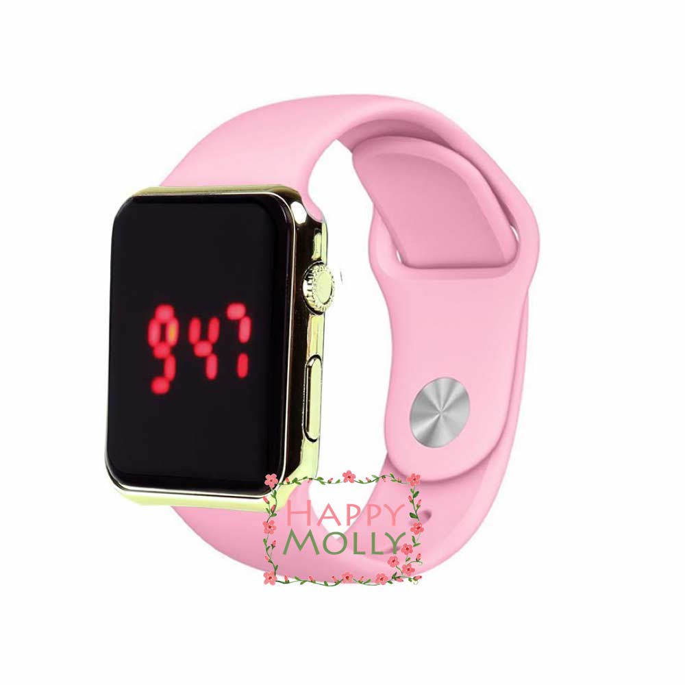 LED Watch [ Baby Pink Gold ] Jam Tangan Digital Pria &amp; Wanita - Strap Rubber - FREE STRAP