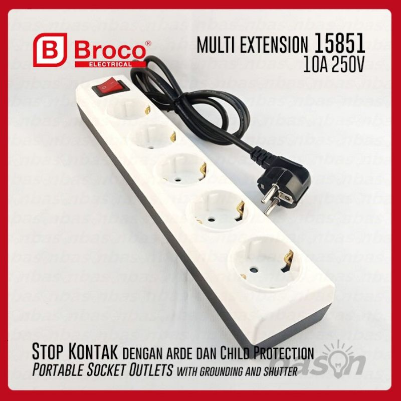 BROCO 15851 - Stop Kontak Arde 5 lubang + Kabel Child Protection