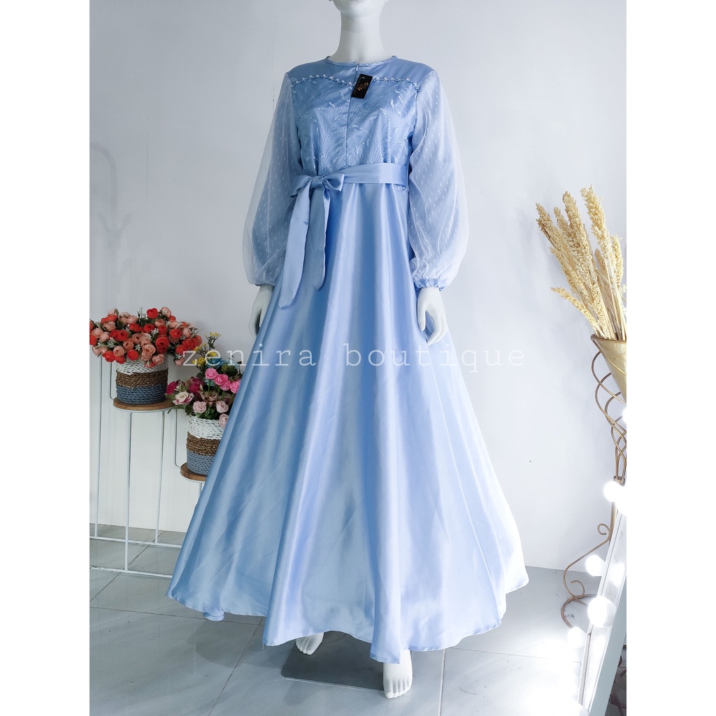 AMBERLY GAUN brokat tulle bordir payet / baju pesta remaja lengan balon / prewedding / wisuda / gamis kondangan / couple / tersedia ukuran kecil hingga jumbo