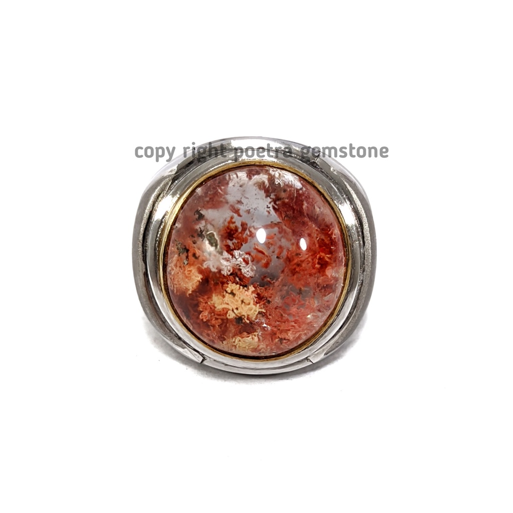 Natural Batu Permata Rock Quartz Crystal Triangel Ring Monel RC04