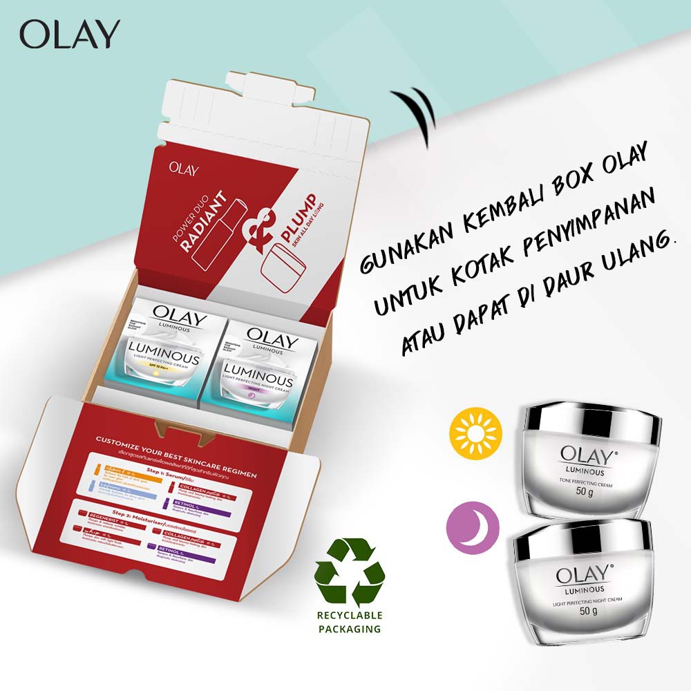 Olay Luminous Special Eco-Pack Edition - Ritual Krim Pelembab Wajah Pagi &amp; Malam Pencerah Skincare