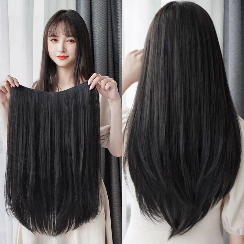 Hairclip Lurus Natural 60cm Hairclip Pendek Poni wig human Hair rambut Palsu Wanita wig human