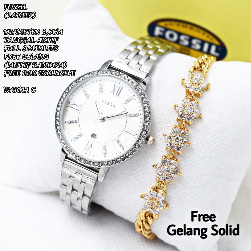 JAM TANGAN WANITA FASHION RANTAI BODY BULAT DIAMOND TANGGAL AKTIF FREE GELANG