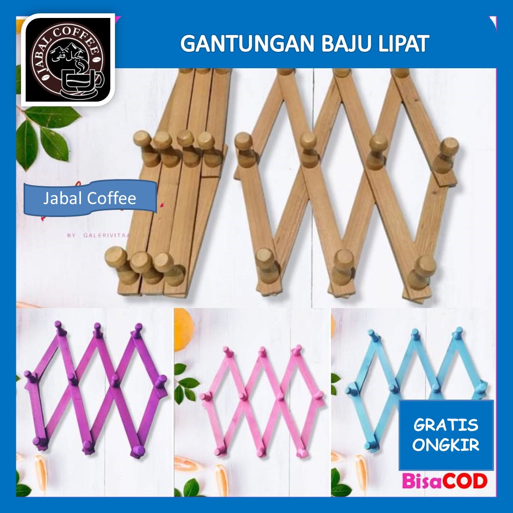 Kapstok Kayu Lipat Warna Warni / Gantungan Baju Kayu Lipat / Gantungan Baju Instan