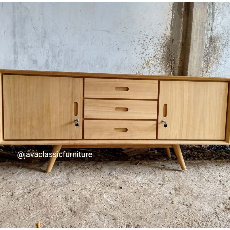 BUFET TV RETRO MENTAH MEJA MINIMALIS VINTAGE BAHAN JATI FURNITURE JEPARA