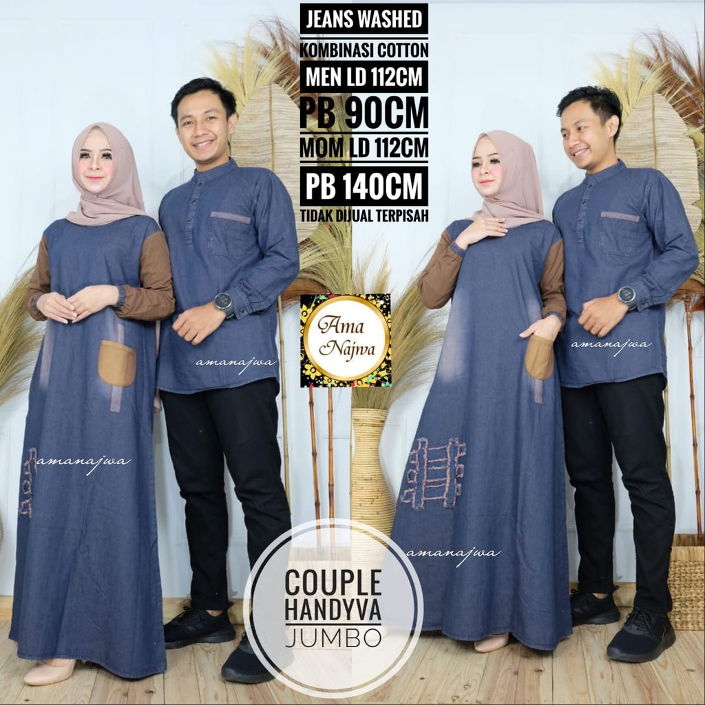 [ COD ] Nuraini Couple l Baju Pasangan Gamis Couple Jins | Baju Couple Bahan Jeans Terbaru