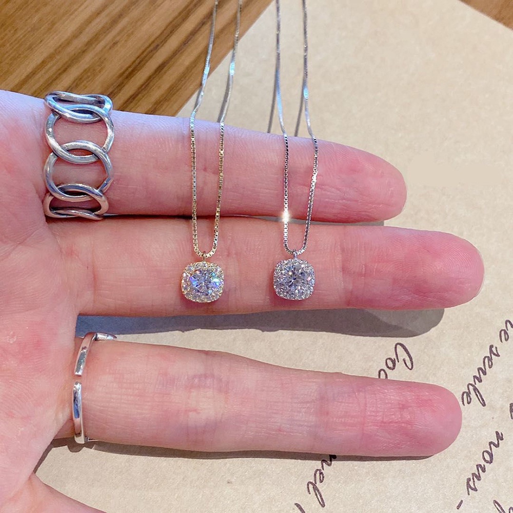 aaoottuuoo5.id Cod   Super Thin Chain Simple Small Square Pendant Necklace Elegant Flash Drilling Necklace Gifts Women
