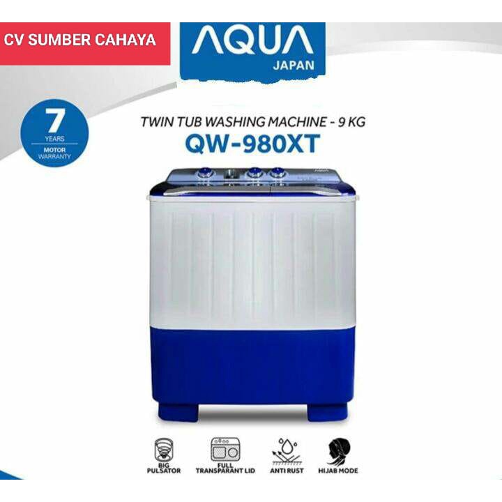 AQUA Mesin Cuci 2 Tabung 9Kg QW-980XT 980XT GARANSI RESMI