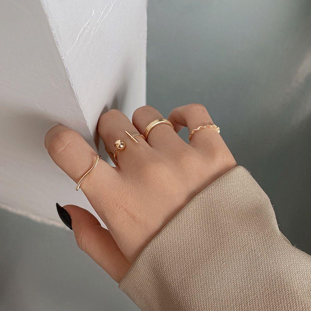 Mxbeauty Wanita Set Cincin Mewah INS Geometri Pesta Perhiasan Hadiah Adjustable Vintage Korea Style Rings