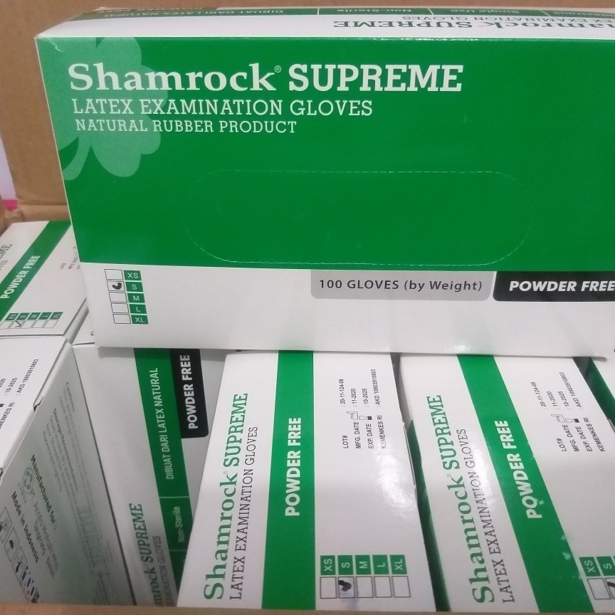 Sarung Tangan SHAMROCK SUPREME LATEX Powder Free isi 100 pcs/box