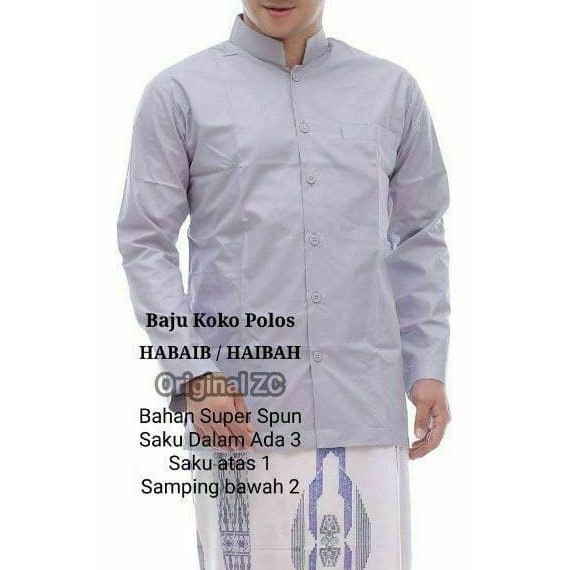 Baju Koko Putih Polos Lengan Panjang KOKO HABAIB Koko Pria Atasan Muslim Polos Berkwalitas Terbaik