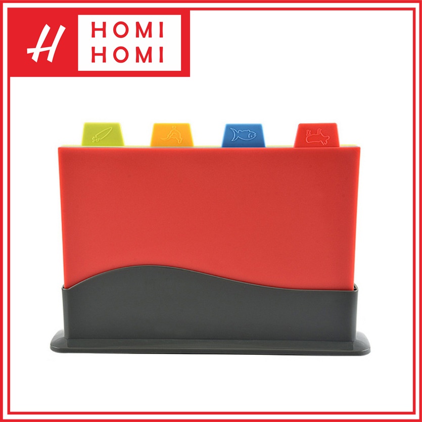 HomiHomi Talenan Set Plastik MultiFungsi Anti slip Alas Pemotong 4 in 1 KU007