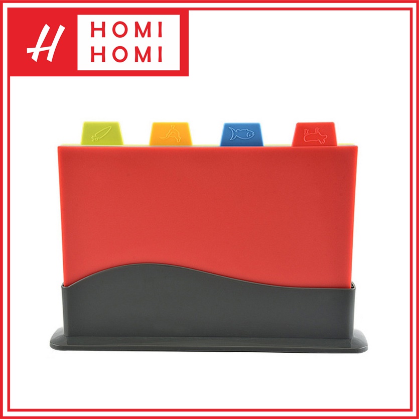 HomiHomi Talenan Set Plastik MultiFungsi Anti slip Alas Pemotong 4 in 1 KU007