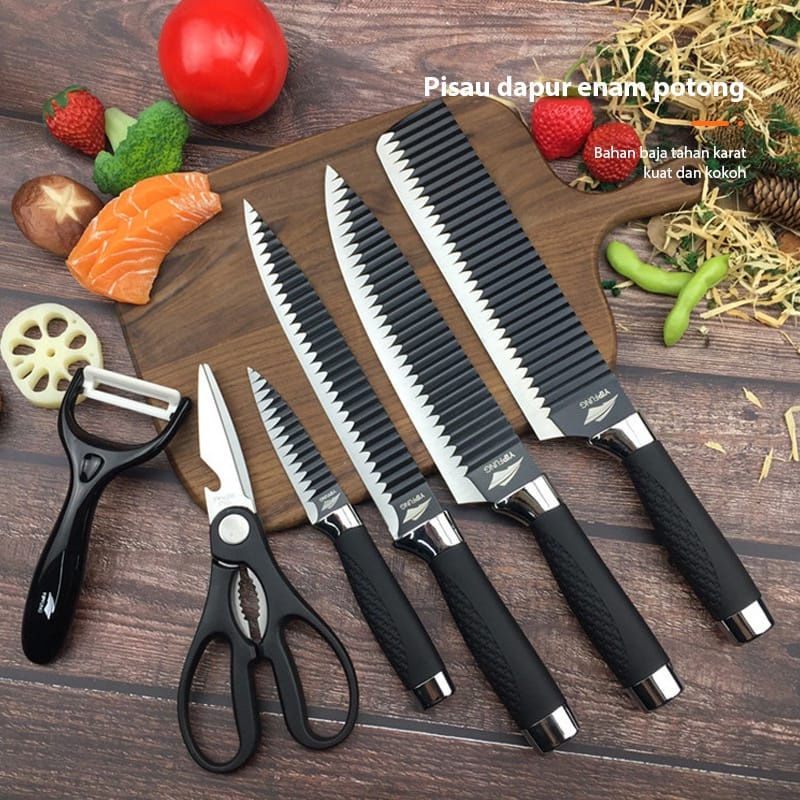 PISAU DAPUR HITAM TAJAM PISAU BAHAN BAJA /PISAU DAPUR TAJAM/ BLACK KNIFE SET 5 PCS