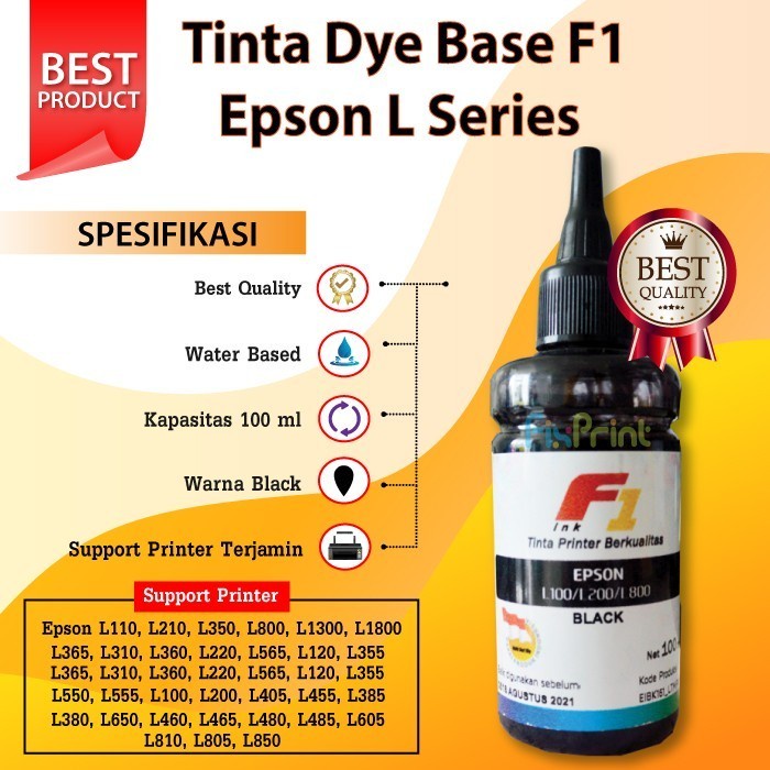 Set Tinta Refill Dye Base F1 100ml Printer Epson