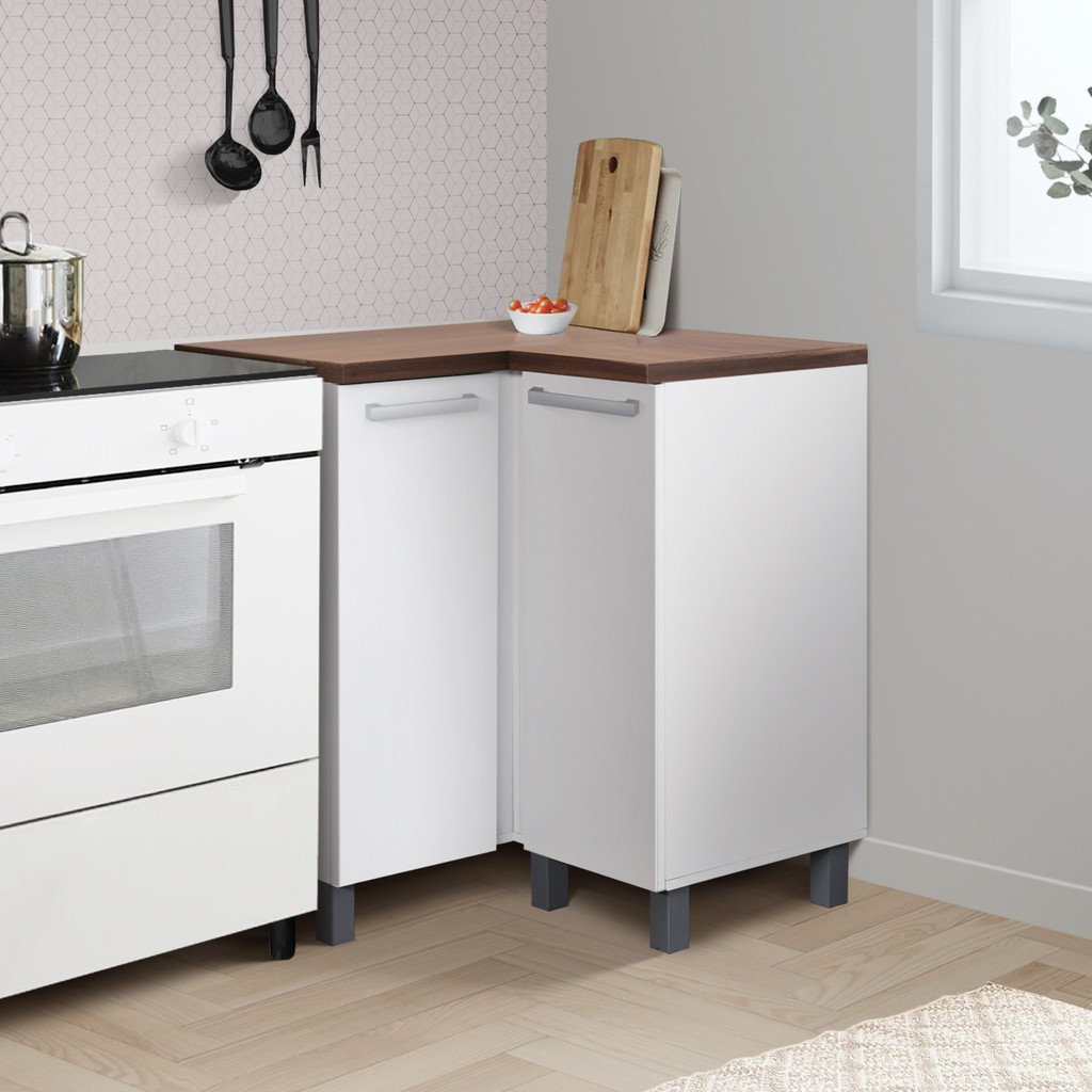 Kirana Kitchen Set Indiana Lemari Kabinet Dapur Rak Dapur Bawah - 2 Pintu  Sudut - Putih