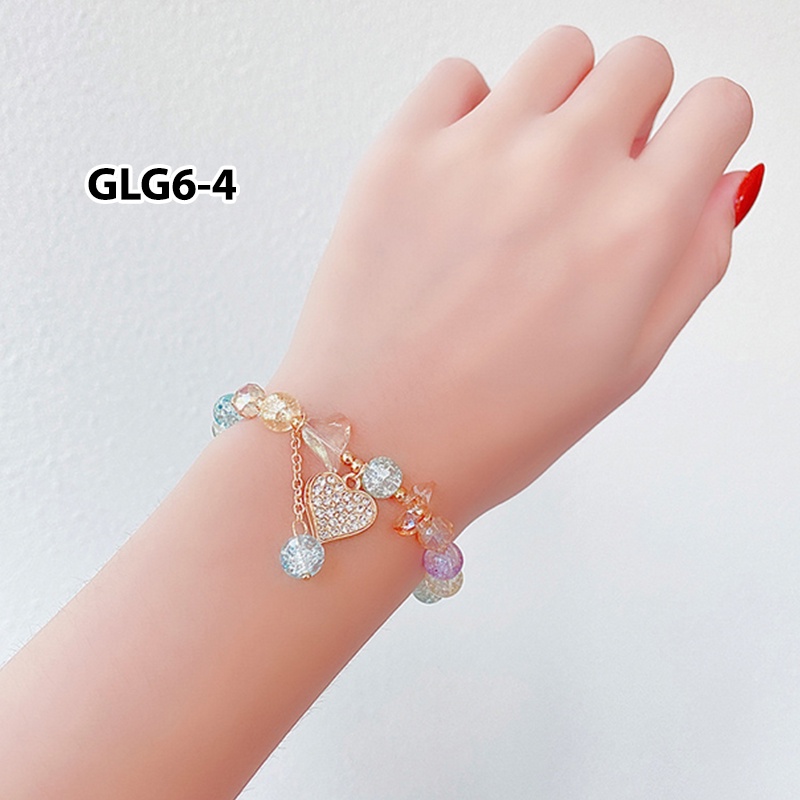 Gelang Wanita Korea Model Manik Batu Kristal Fashion Anak Perempuan Lucu Aksesoris Gelang Tari Import GLG6-GLG6-4
