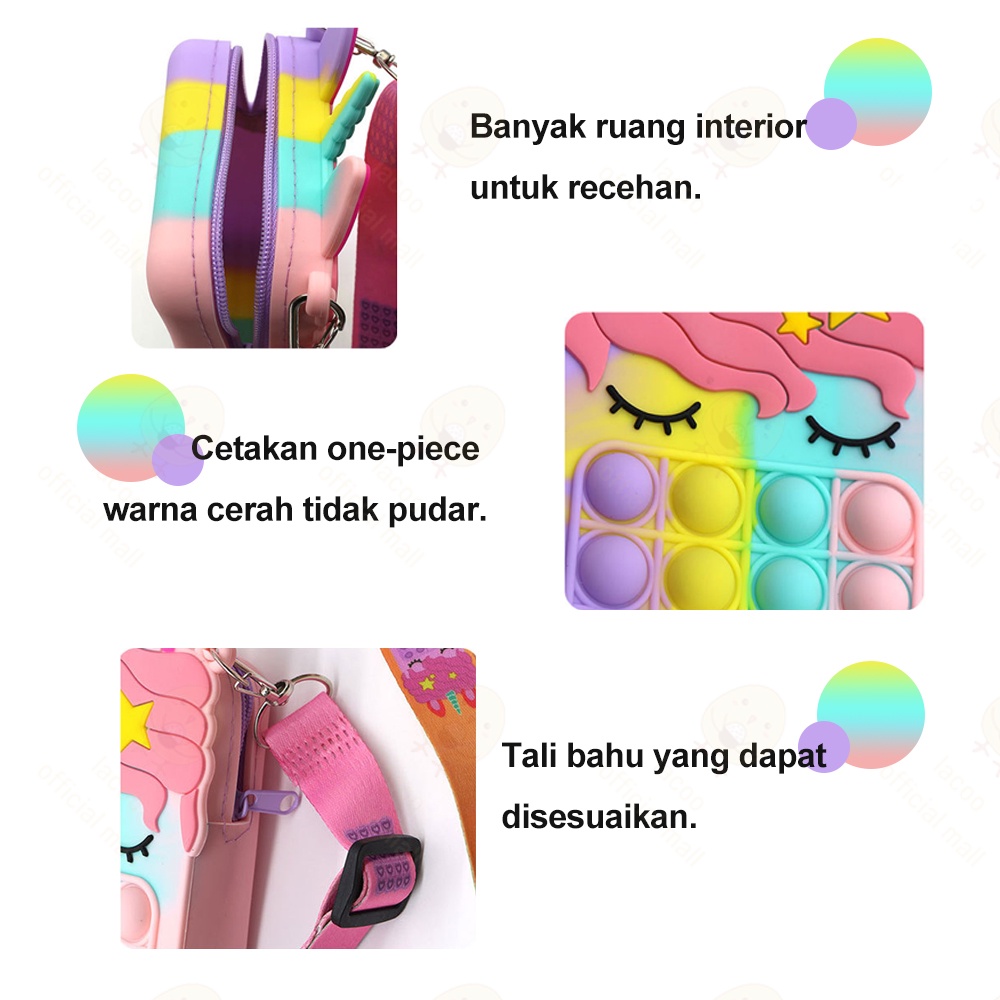 Lacoo Tas pop it anak Selempang karakter Push pop it jelly