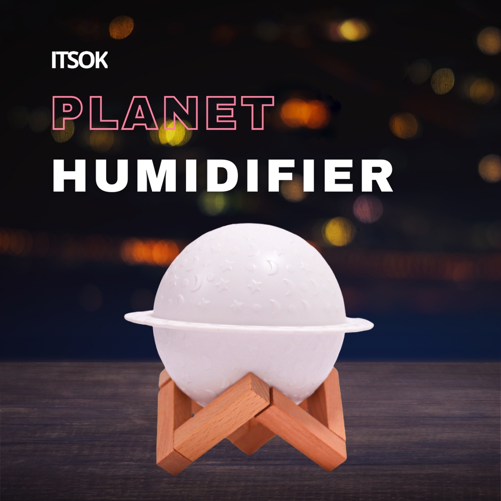 ITSOK Cool Mist Humidifier Purifier Motif Planet Pelembab Udara with LED Light Warna