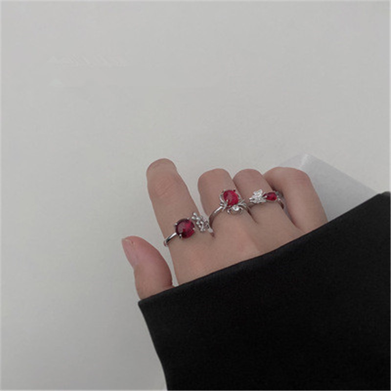 Ruby Butterfly Flower Ring Accessories Retro Wild Simple Trendy