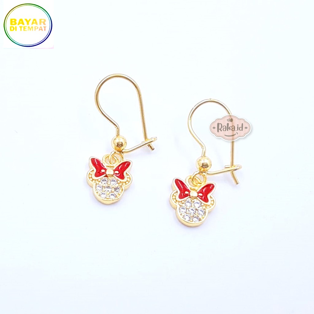 RAKA Acc - Anting Clip / Klip / Anting Minnie Merah Putih Xuping Meilyn Perhiasan Aksesoris 589