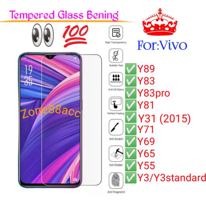 Vivo Y81 Y83 Y83pro Y89 Y31 Y71 Y69 Y65 Y55 Y3 Antigores Bening Tempered Glass Screen protector TG